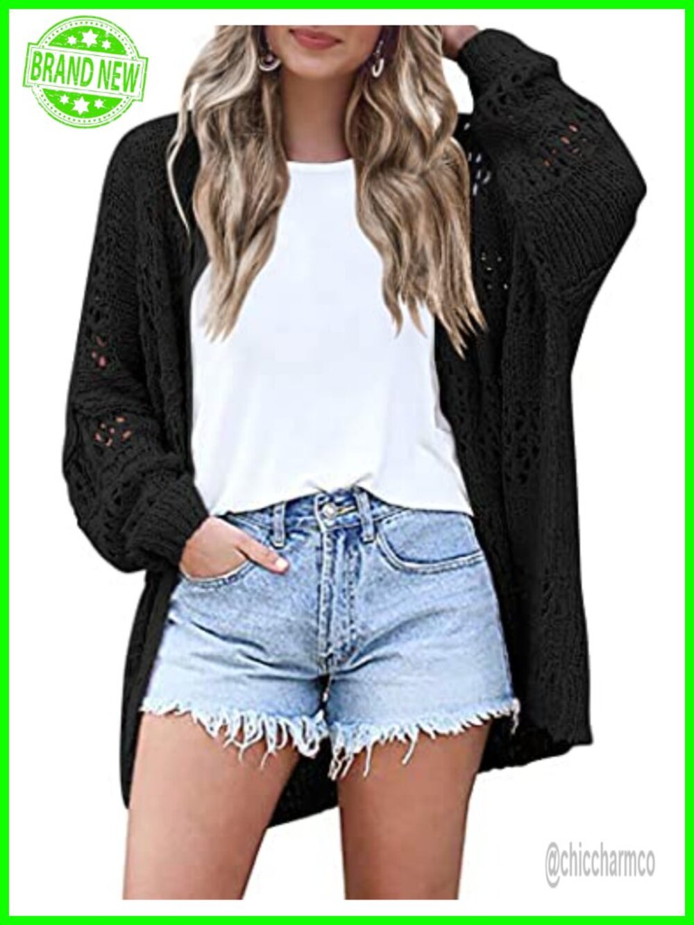 Crochet Cardigan Kimono Batwing Sleeve Open Front Boho Summer Lightweight Knit